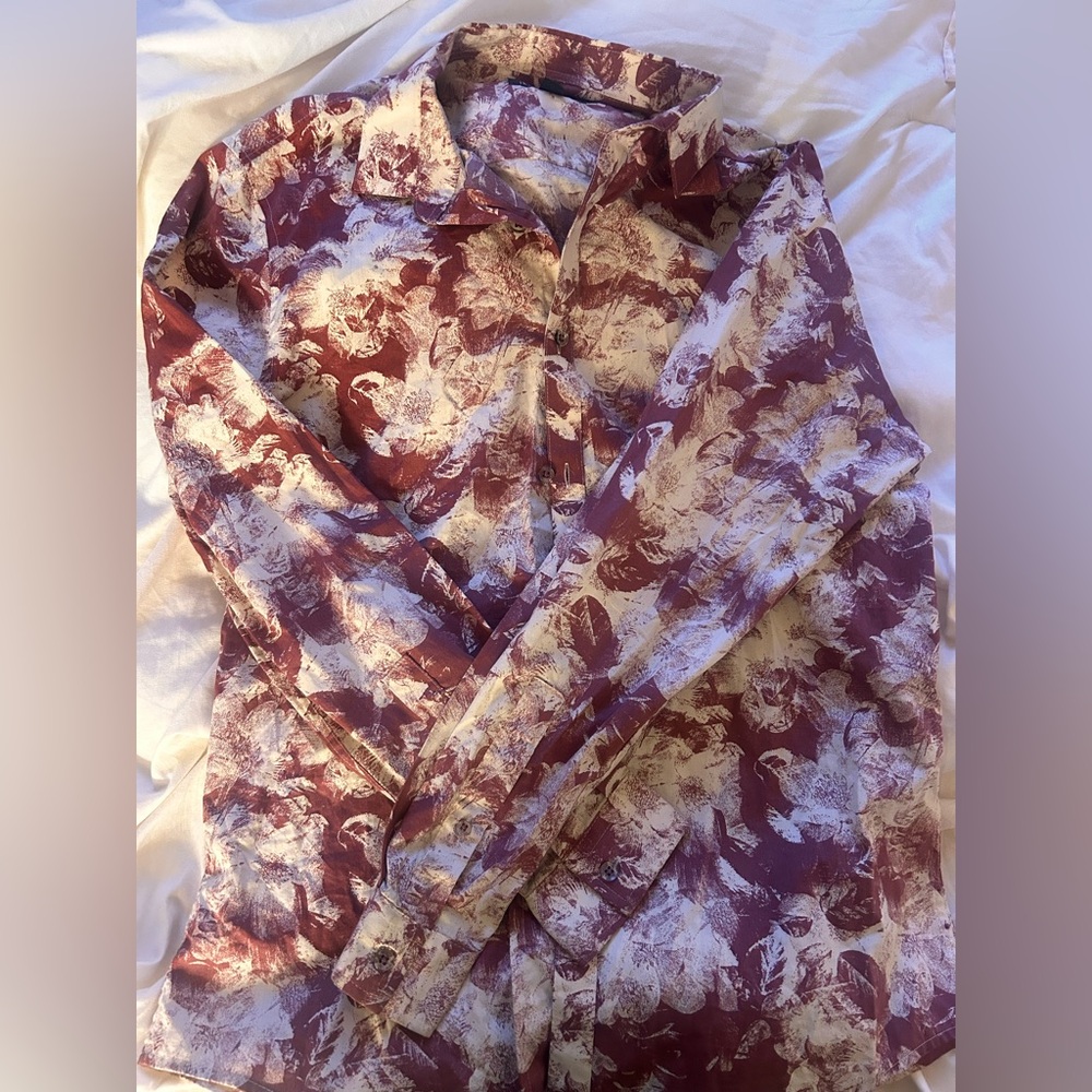 INC International Concepts Burgundy and Cream Casual Shirt